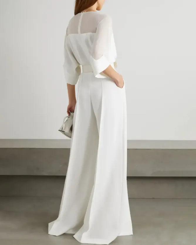 Doll Sleeve Solid Slit Jumpsuit