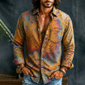 Men's Hippie Retro Abstract Tie Dye Art Print Linen Shirt