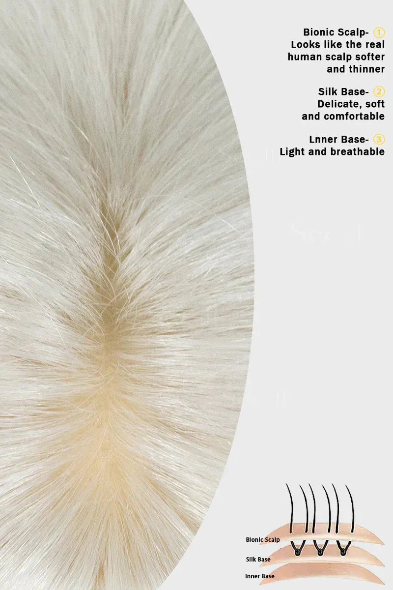 Flavia Silk Top Remy Human Hair Topper #Silver Grey White