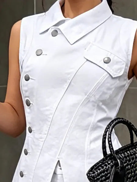 Urban Irregular Craftsmanship Plain Denim Vest