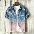 Men's Vintage Floral Gradient Art Print Flowy Linen Blend Short Sleeve Shirt