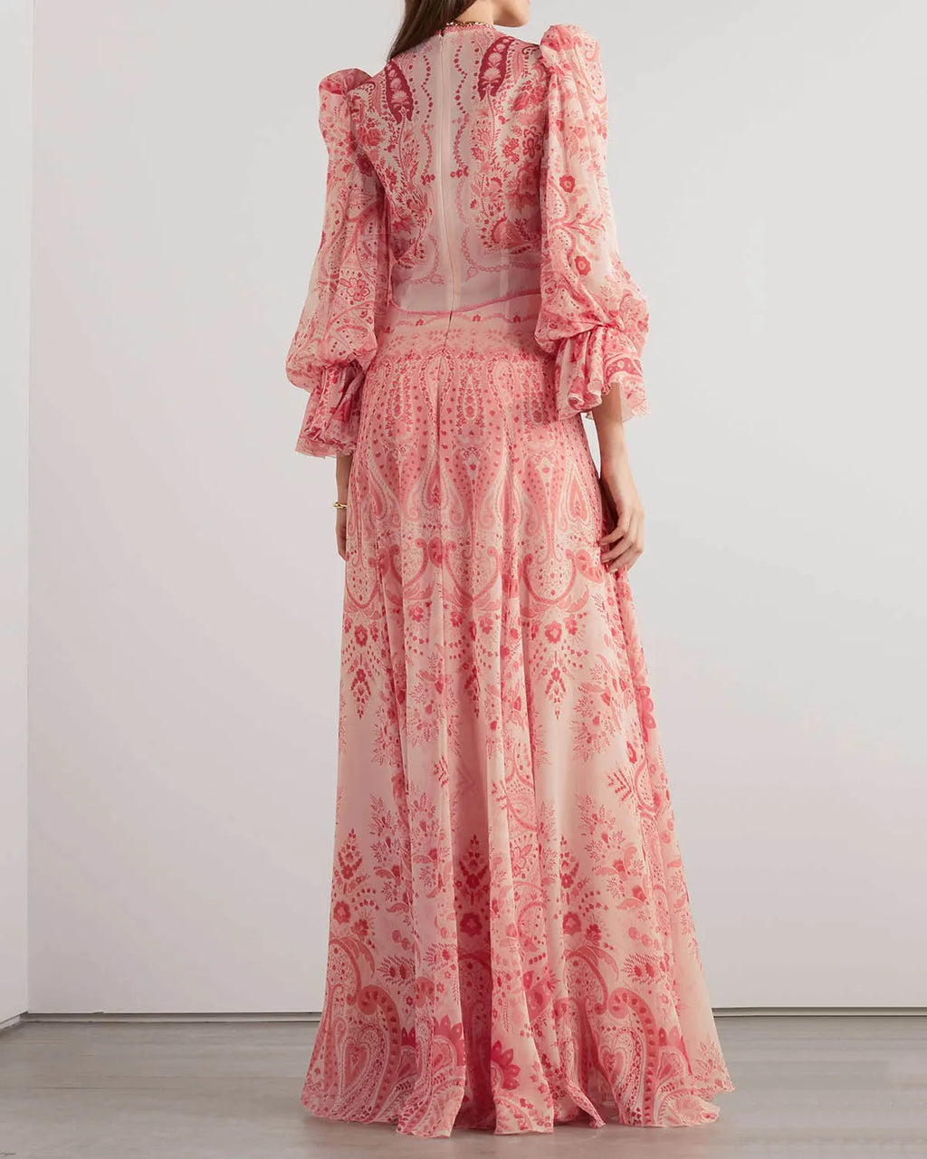 Lace-trimmed paisley-print maxi dress