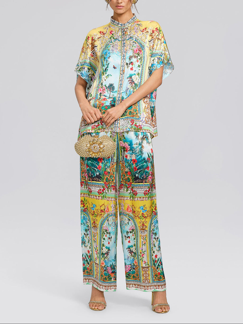 Romantic Manor Print Short-Sleeve Shirt and Trousers Set