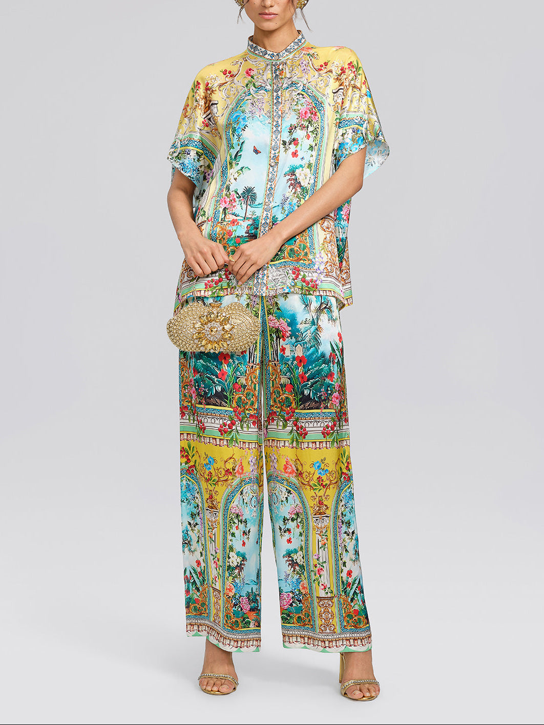Romantic Manor Print Short-Sleeve Shirt and Trousers Set