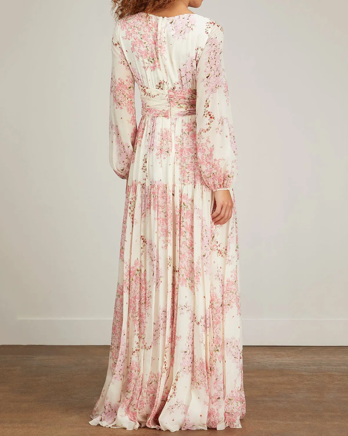Elegant cross-waist floral print maxi dress