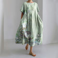 Flower Print Short Sleeve Midi Dress