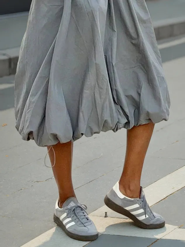 Casual Ruched Plain Midi Skirt