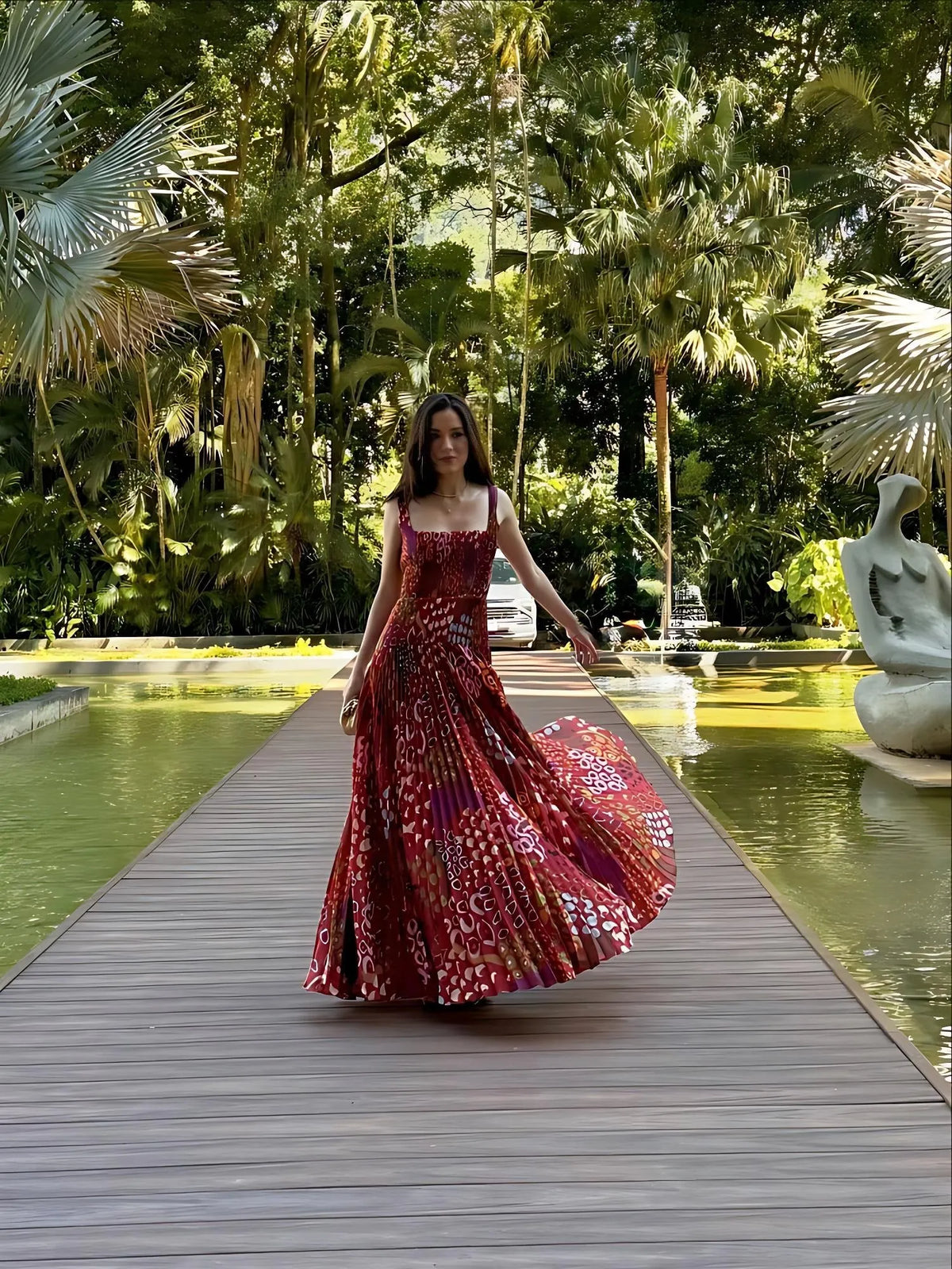 Vintage Print Sleeveless Maxi Dress