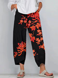 Japanese Flowers Embroidered Cropped Casual Pants