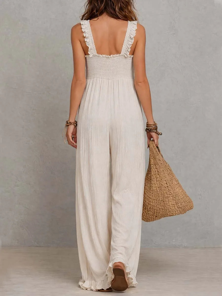Lightweight Bohemian-style Pleated Chiffon Sleeveless Jumpsuit