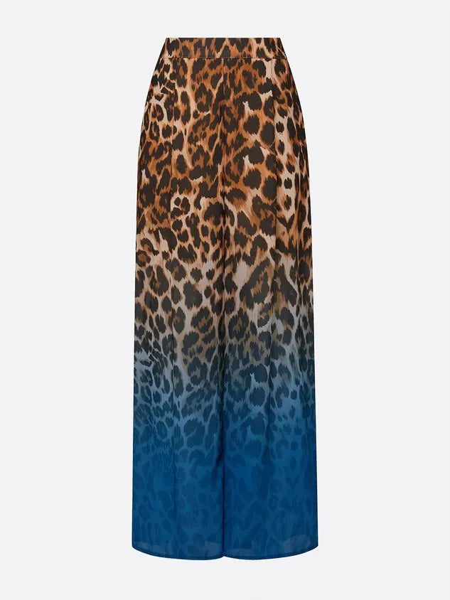 Casual Leopard Colorblock Wide Leg Pants No Belt