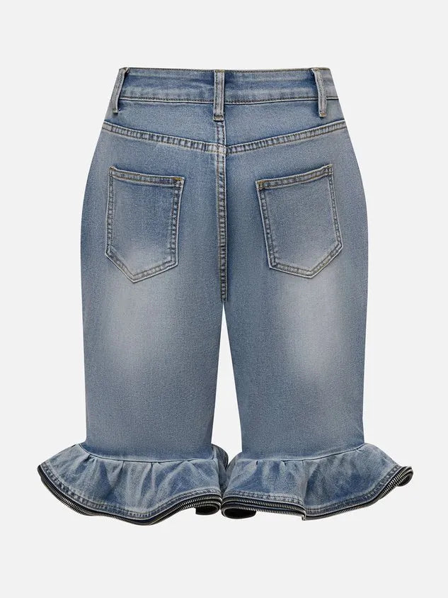 Casual Solid Tailored Denim Shorts