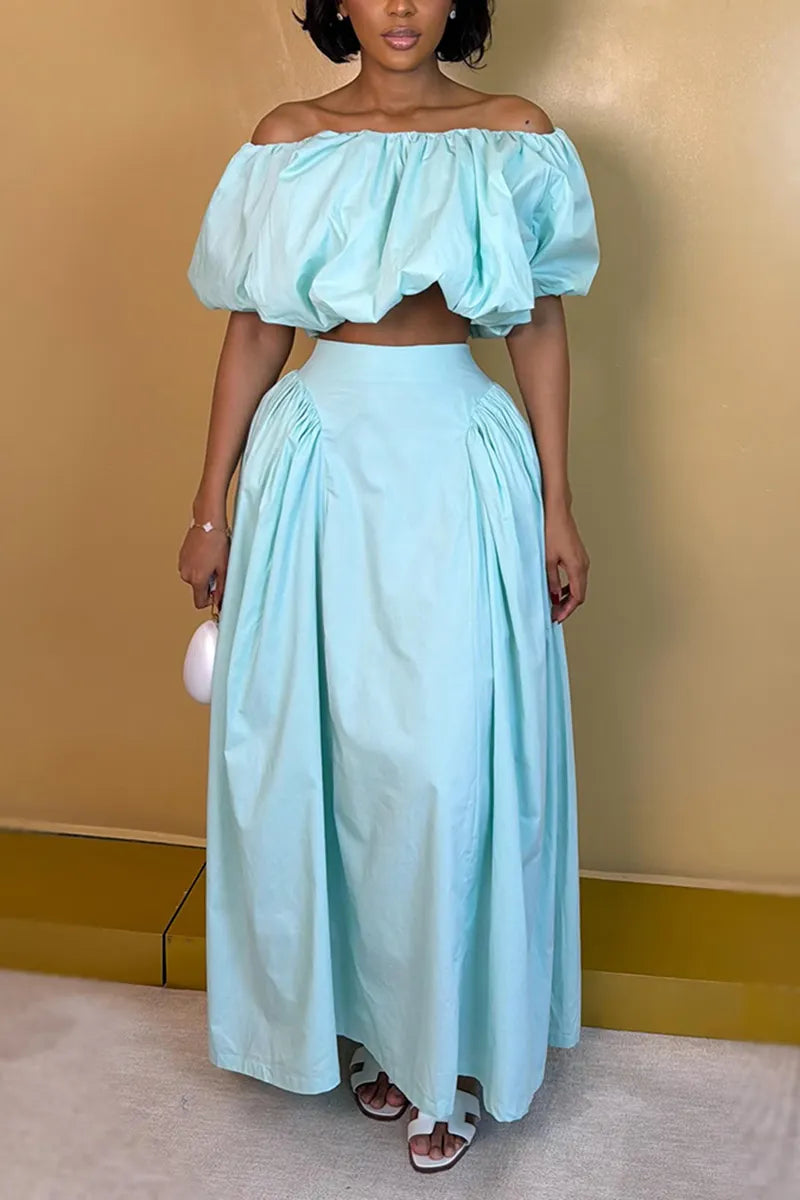Women's Casual Off Shoulder Top A Line Skirt Set