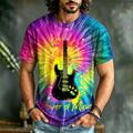 Men's Hippie Style Tie-dye Guitar Music Print Casual T-shirt
