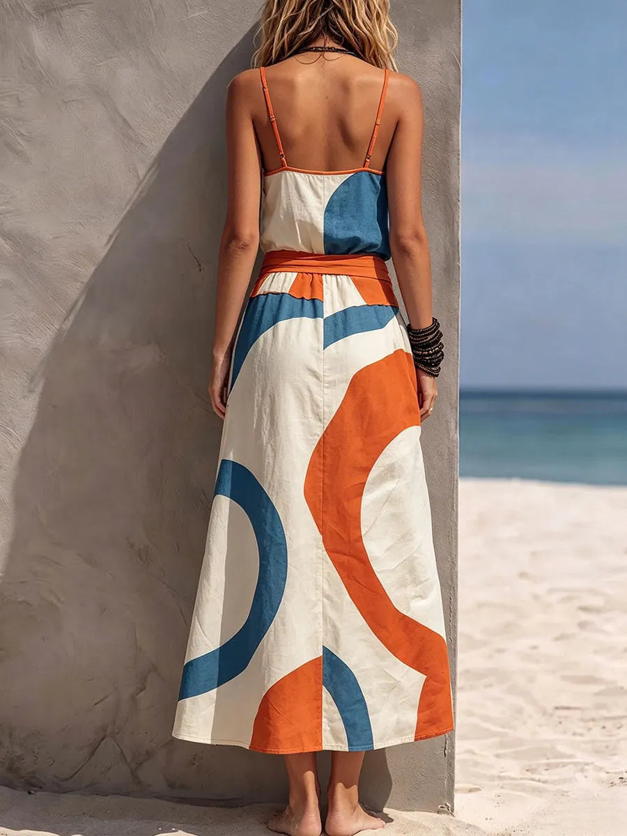 Women's Abstract Print Casual Loose Cotton-linen Camisole Dress