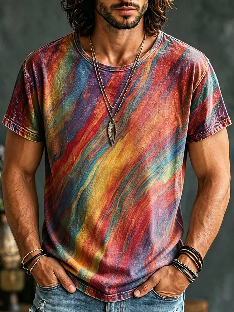 Men's Hippie Tie Dye Stripe Print T-shirt