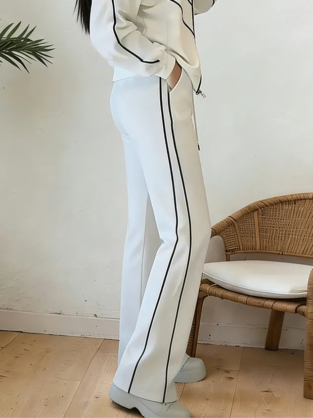 Casual High Waist Wide Leg Pants Color Block H-Line Daily Trousers