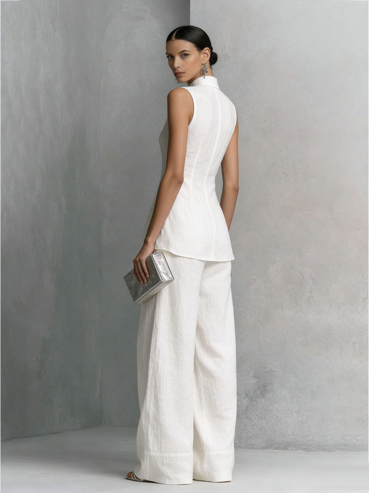 Women's Neo-Chinese Mock Neck Sleeveless Set - Elegant Wide-Leg Two-Piece Suit for Quiet Luxury Style