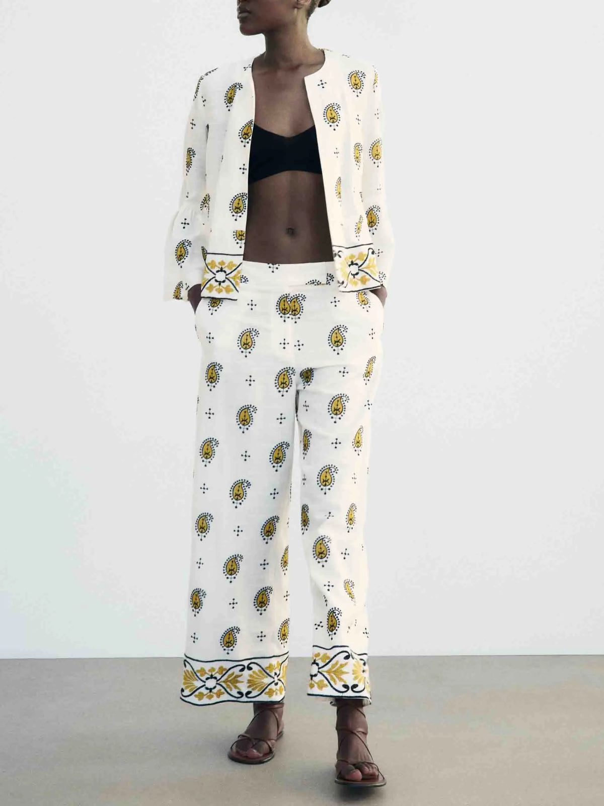 Unique And Fresh Cashew Flower Print Trumpet Sleeve Shirt