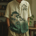 Men's Retro Pine Trees Art Print Button Casaul Shirt