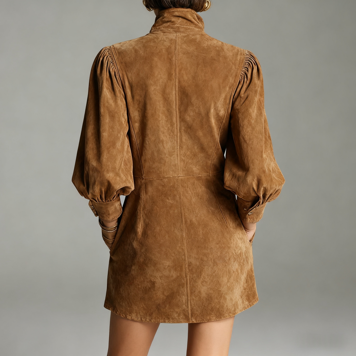 Women's Vintage Brown Velvet V-neck Loose Dress