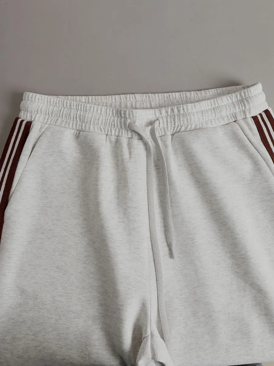 Retro Sporty Webbing Grey-white Half-zip Sweatshirt And Wide-leg Pants Set
