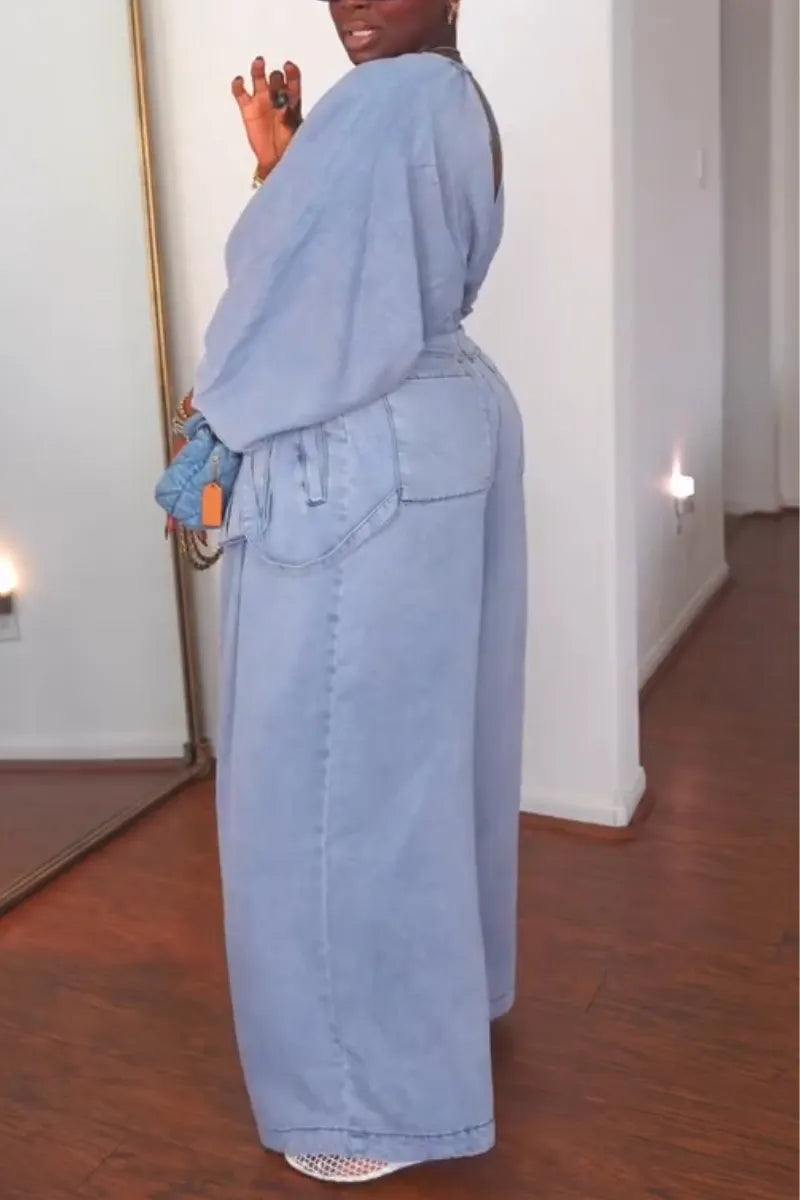 Women V-neck Top+ Spliced Wide Leg Pants Casual Set