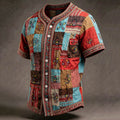 Men's Retro Hippie Patchwork Short-sleeve Cotton Linen Shirt