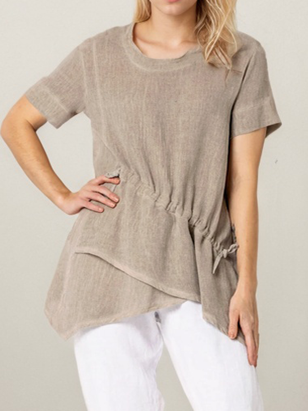 STYLE WE x CHILLINEN | Linen Casual Plain Asymmetric linen-cotton Blouse