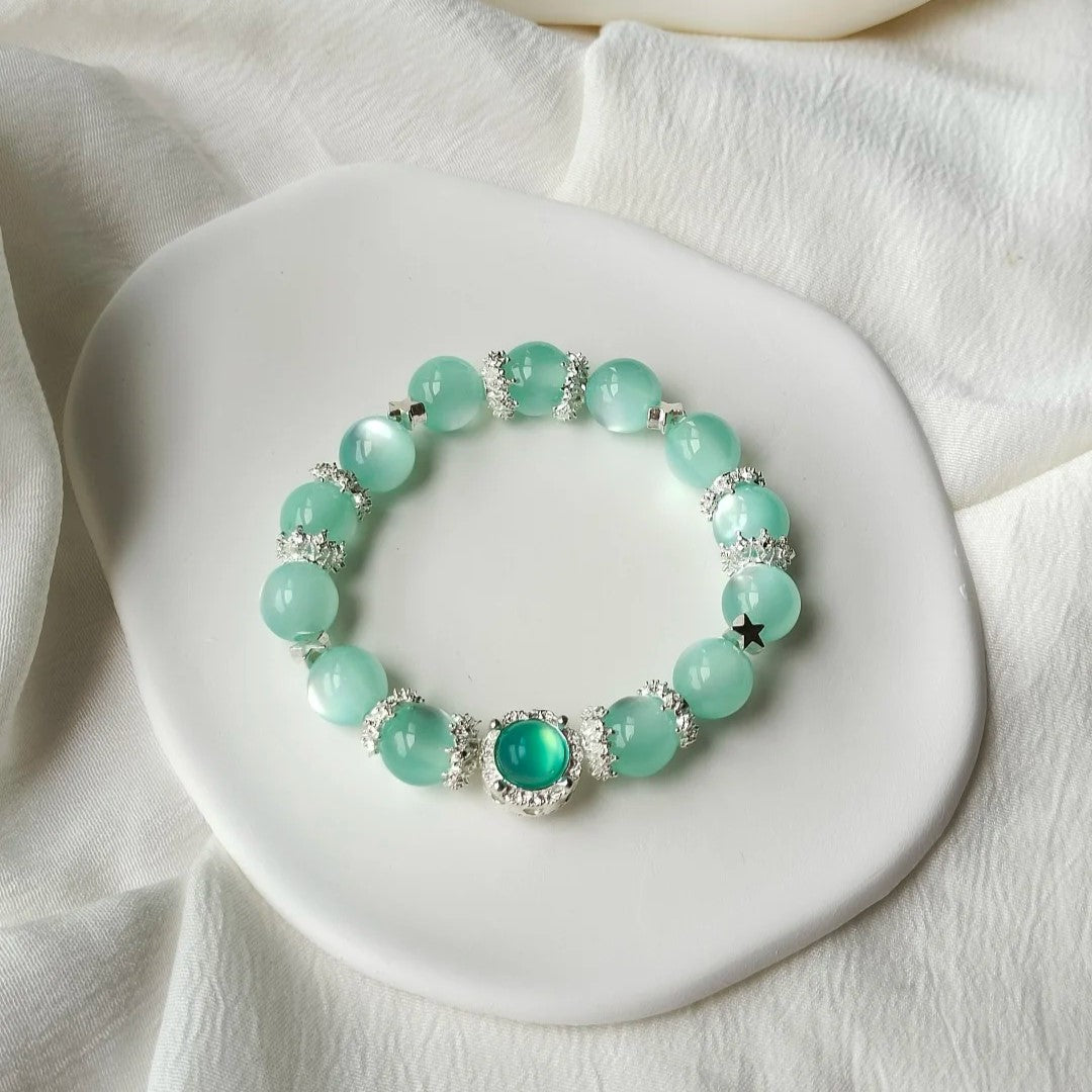 Mint Green Cat's Eye Silver Bracelet