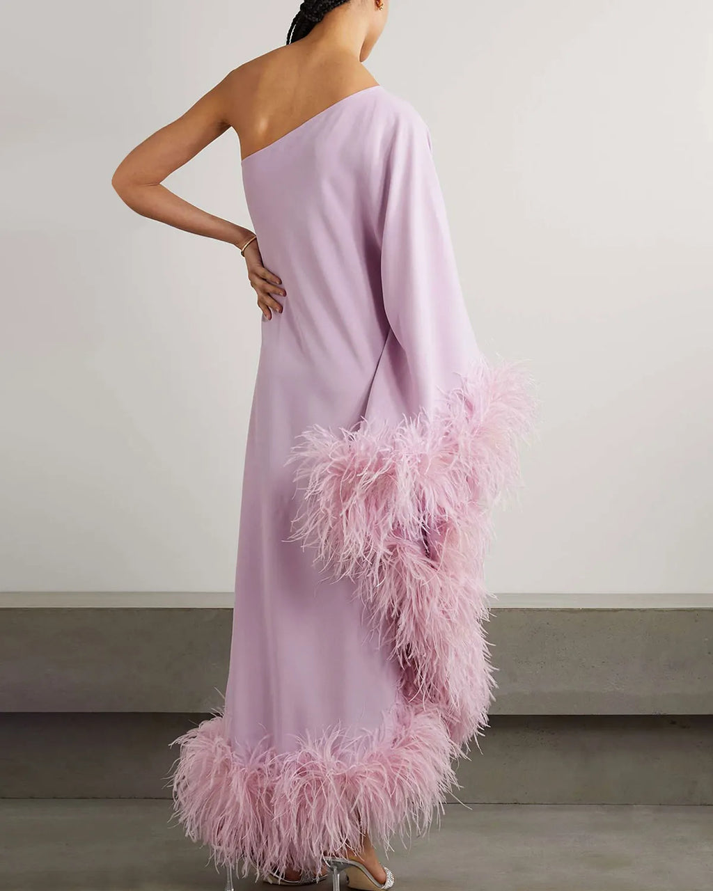 Feather-Trimmed Crepe Midi Dress