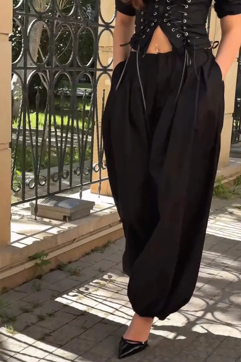 Women's Fashion Gigot Sleeve Tie Front Shirts or Wide Leg Pants