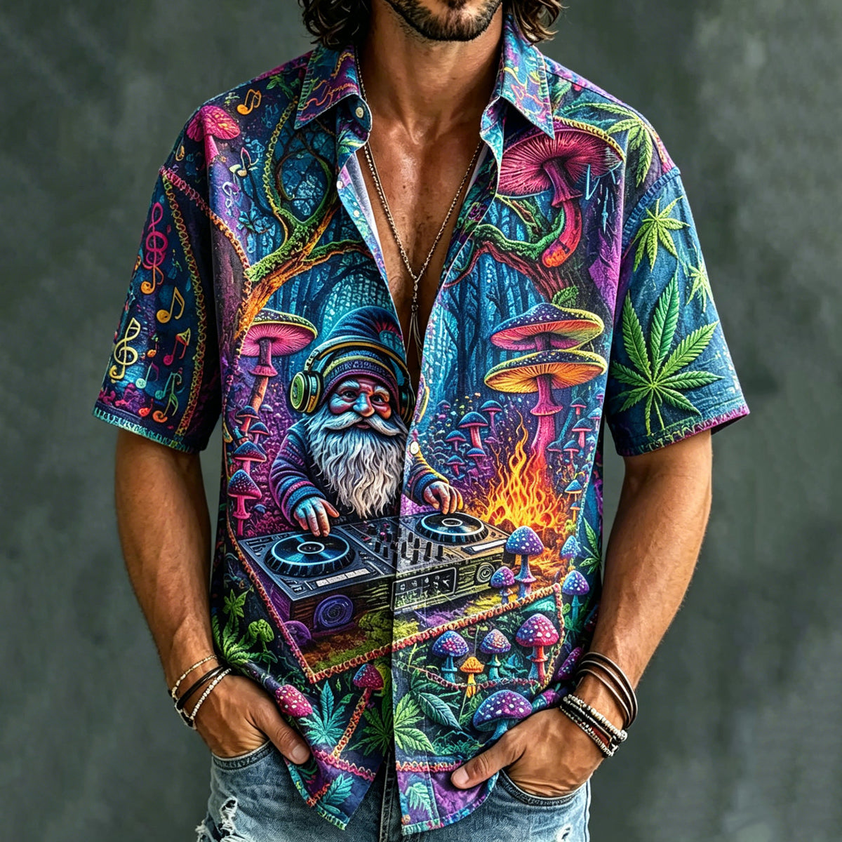 Men's Retro Hippie Dream Pattern Casual Shirt