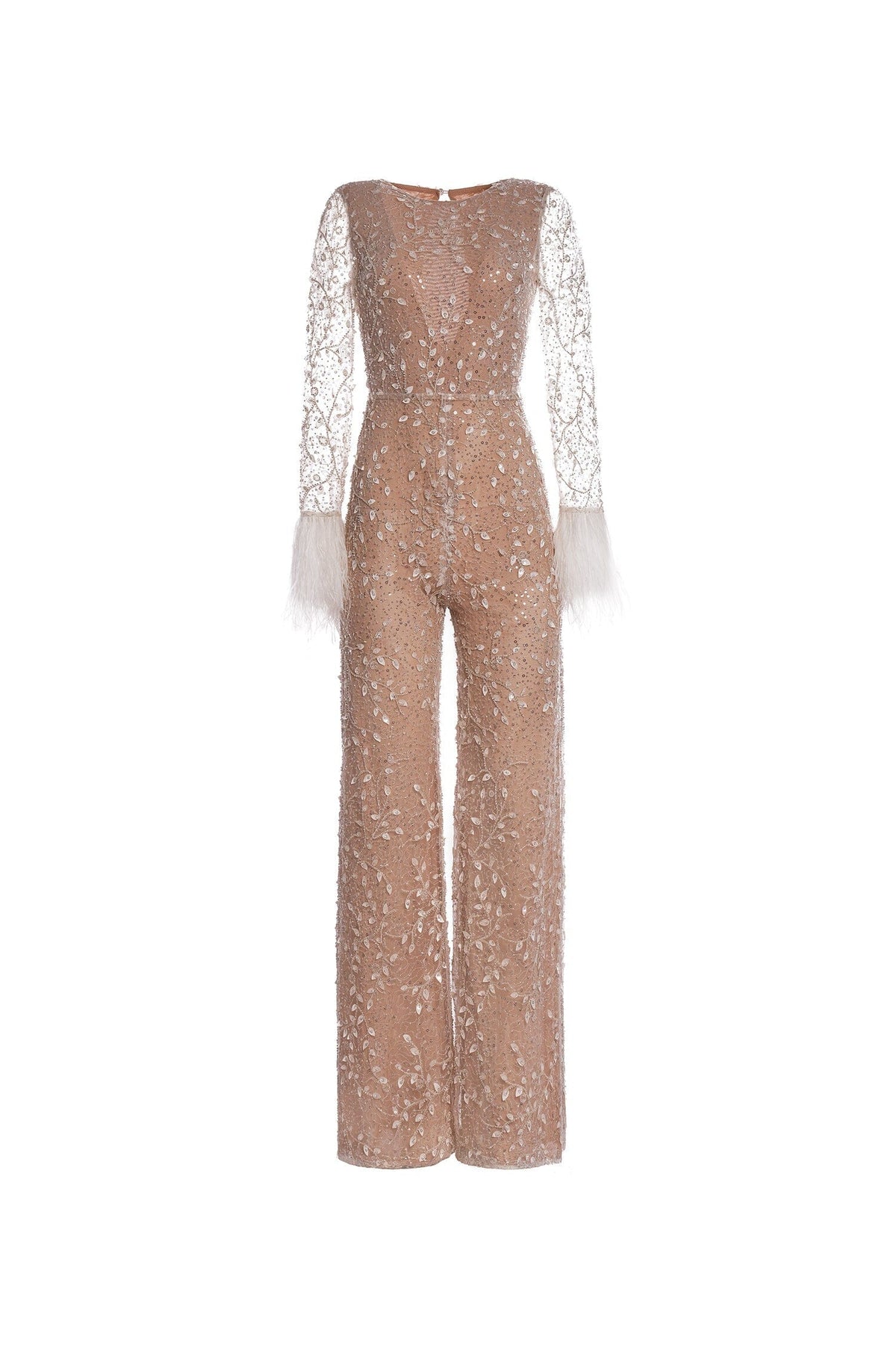Costa Feather Trims Flared Pants Jumpsuit