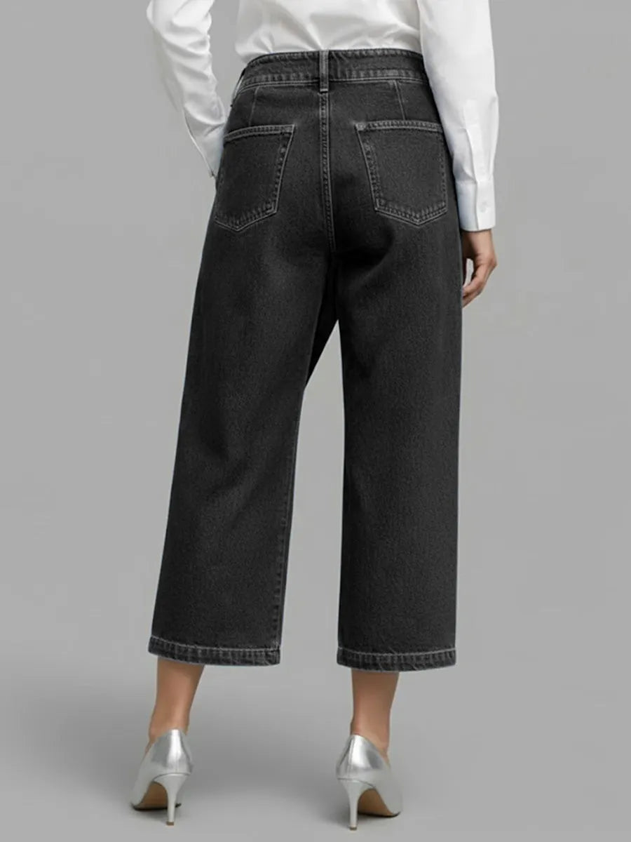 Women's High-waisted Loose-fitting Cropped Wide-leg Jeans