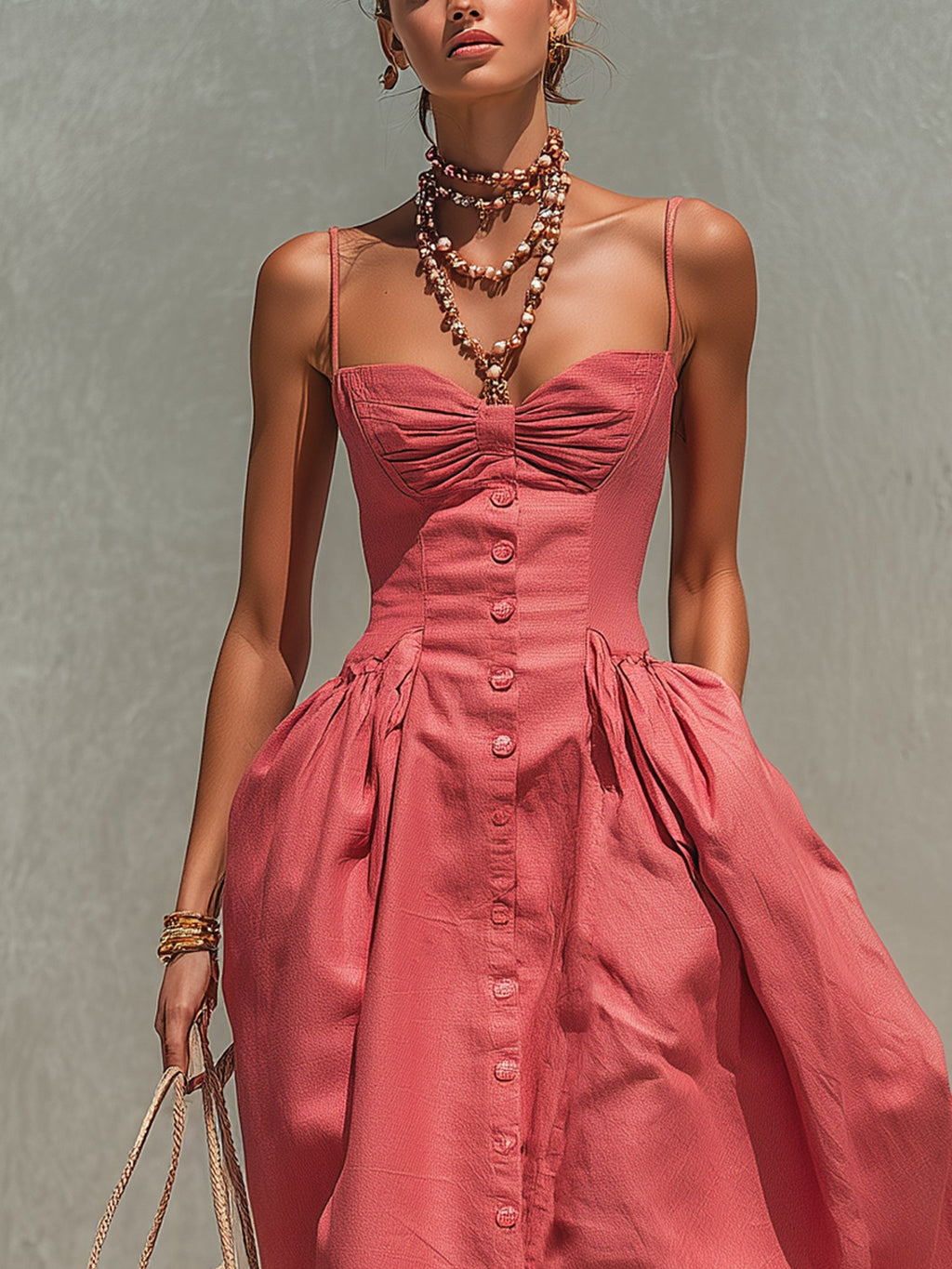 Peach Pink Linen Blend  Maxi Dress
