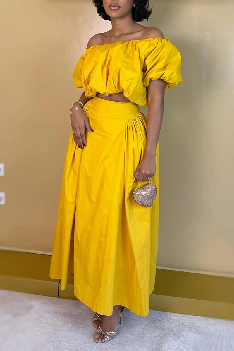 Women's Casual Off Shoulder Top A Line Skirt Set