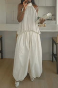 Women Neck Hanging Top+ Lantern Pants Casual Suit