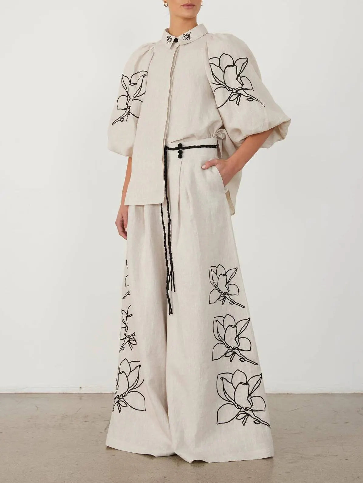 Vintage Pastoral Printed Wide-Leg Pants