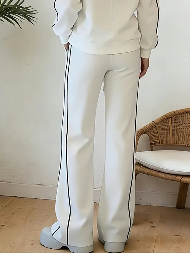 Casual High Waist Wide Leg Pants Color Block H-Line Daily Trousers