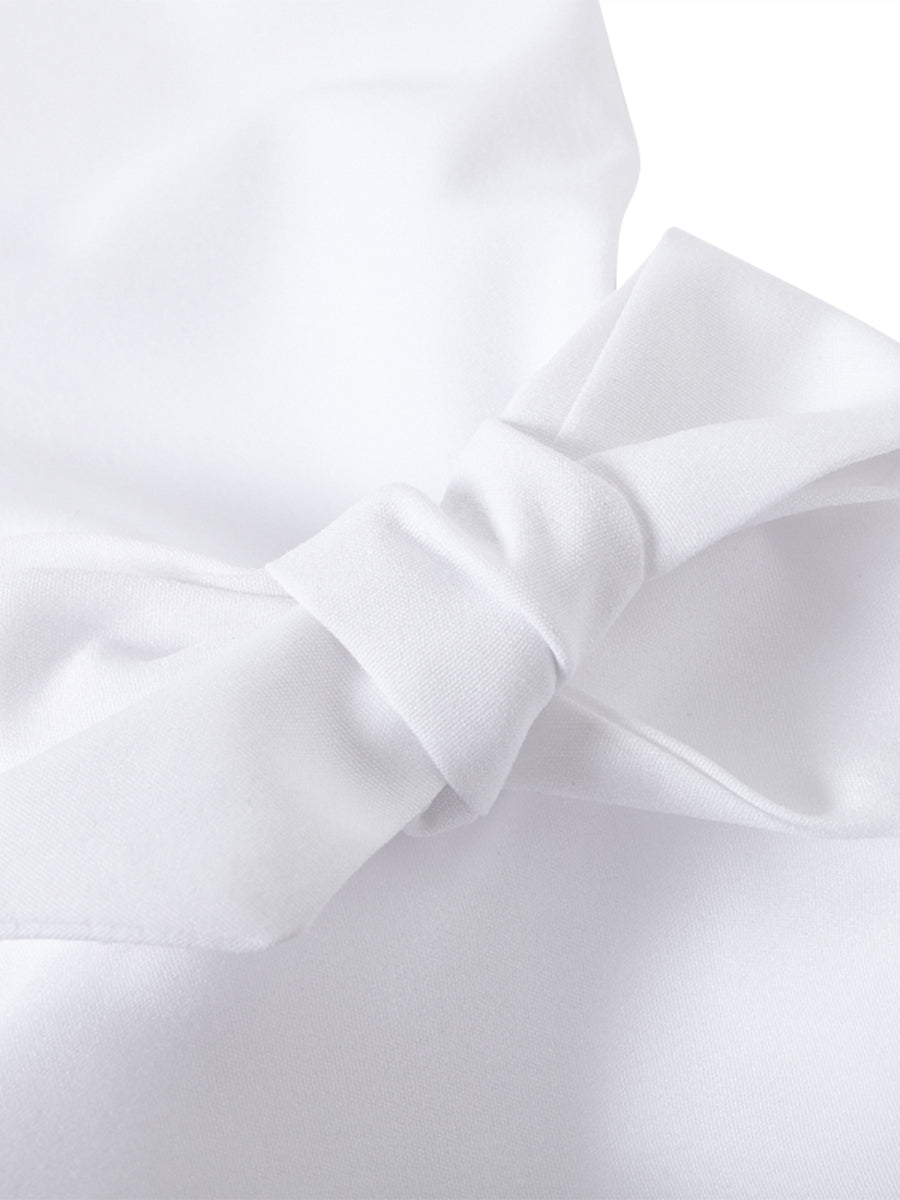 Flared Sleeves Bow-Embellished Falbala Solid Color Lapel Blouses&Shirts Tops