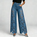 Dark Blue Lace Insert Wide Leg Jeans