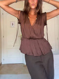 V-Neck Sleeveless Top And Shorts Suit-Top