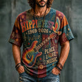 Men's Hippie Music Pigeons With Guitar Tie Dye Art Pattern Print T-shirt