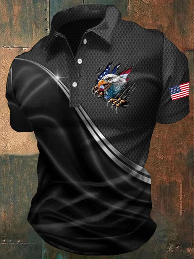 Men's America Independence Day Printed Casual Polo Shirt