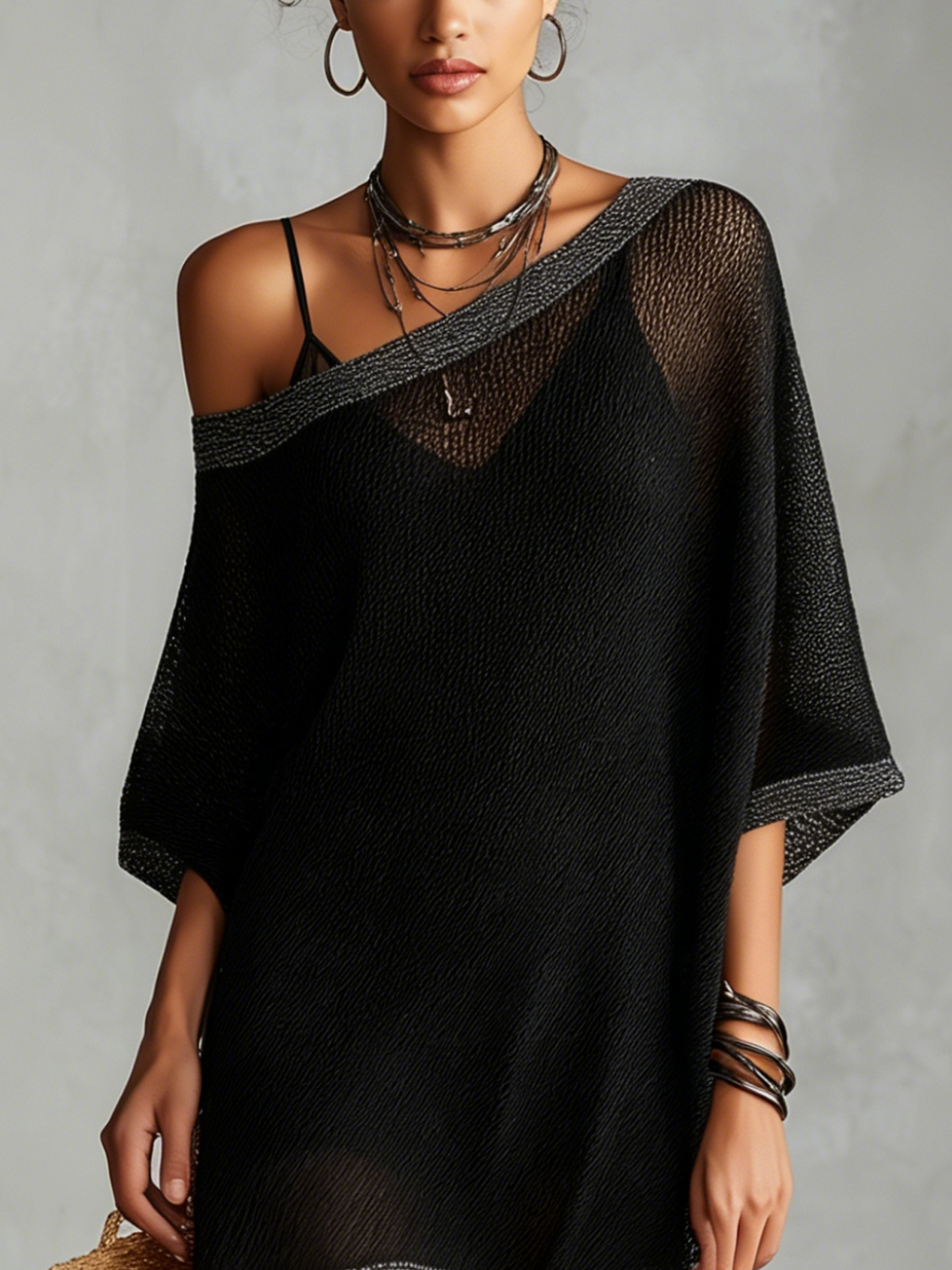 Black One Shoulder Knit Two-Piece Set