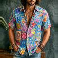 Men's Retro Hippie Flowers And Peace Graffiti Art Pattern Casual Shirt
