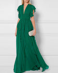 Kaleidoscope Dream: Colorful Chiffon Ruffle Maxi Dress
