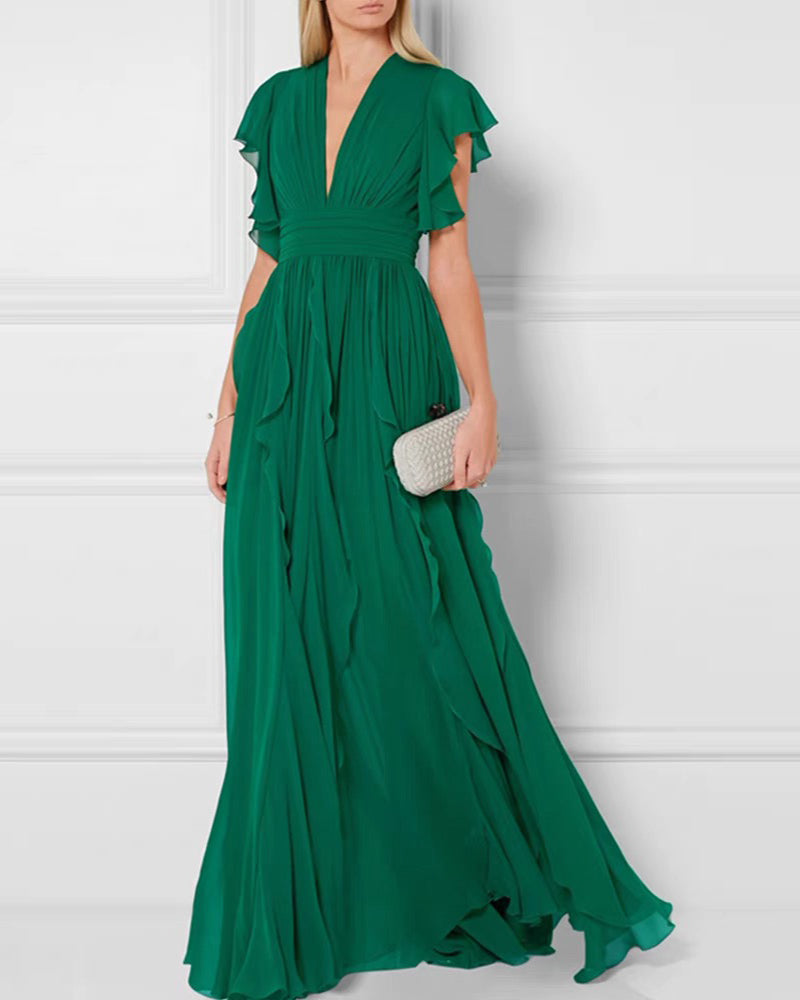 Kaleidoscope Dream: Colorful Chiffon Ruffle Maxi Dress