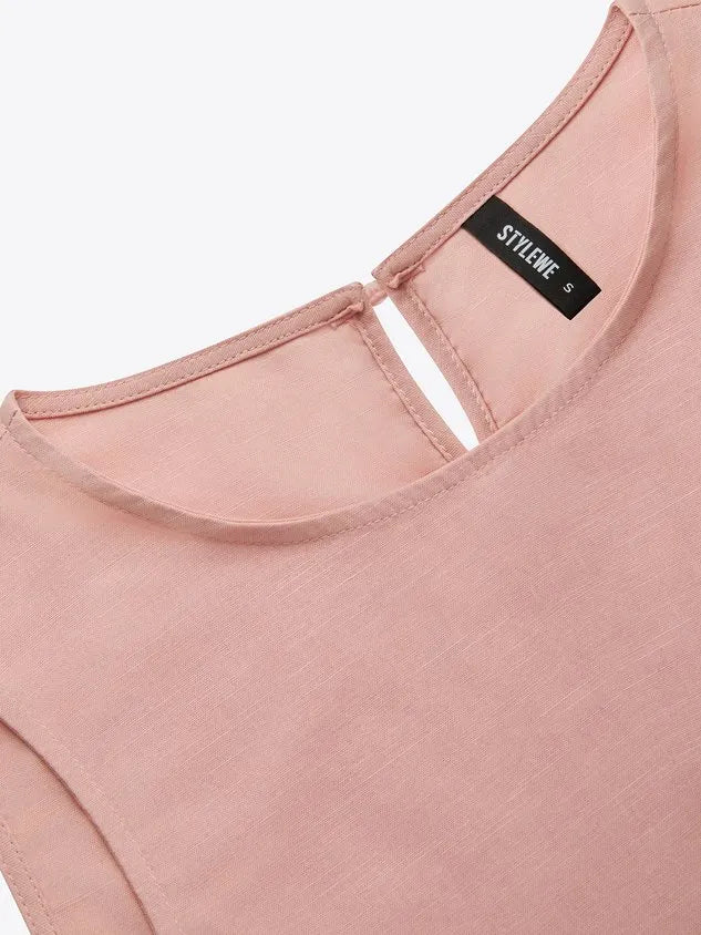 Cotton Casual Solid Relaxed Plain Peplum Sleeveless Blouse